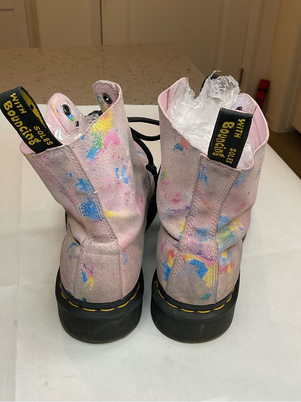 Dr. Martens Pink Multicolor Paint-Splatter Lace-Up Boots - Picture 4 of 7